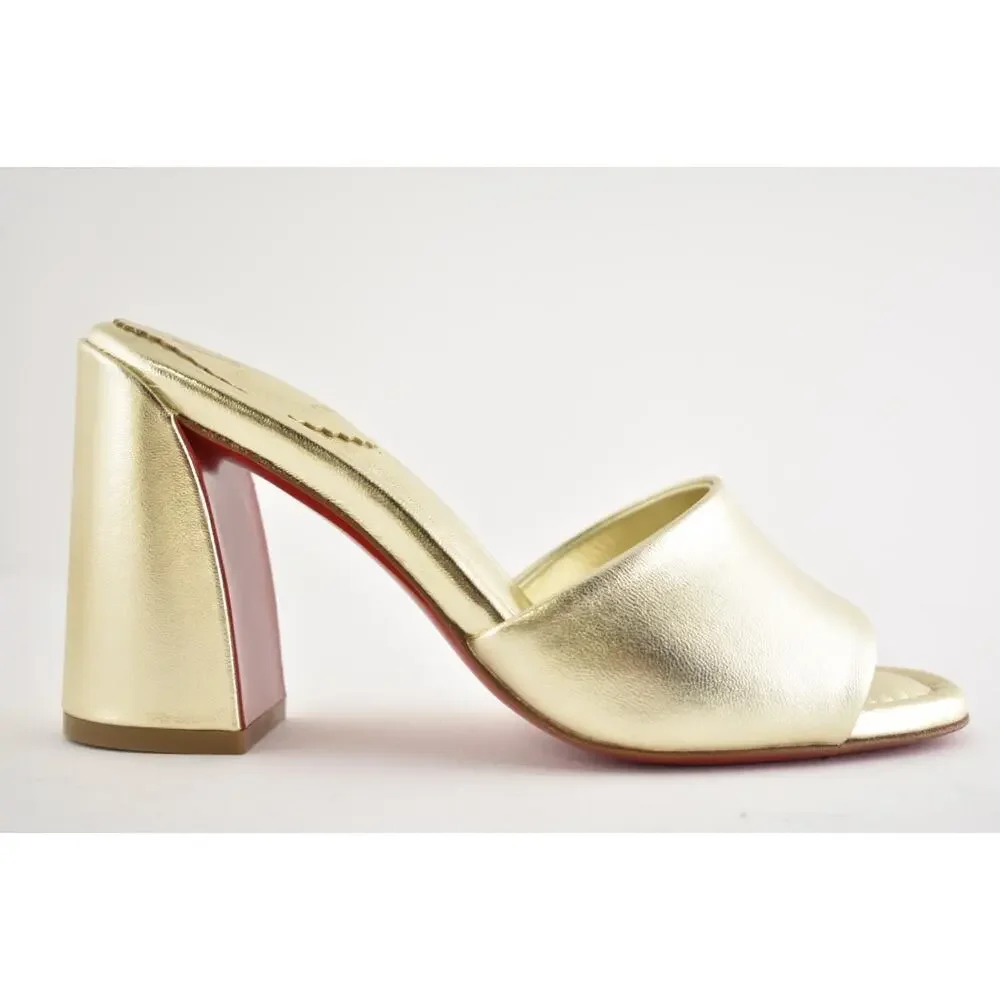 Christian Louboutin Jane Mule 85 Platine Gold Leather Backless Sandal Heels 36